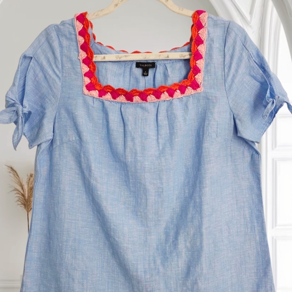 Talbots Crochet Trim Linen Top - Cross Dyed Small - Picture 2 of 12